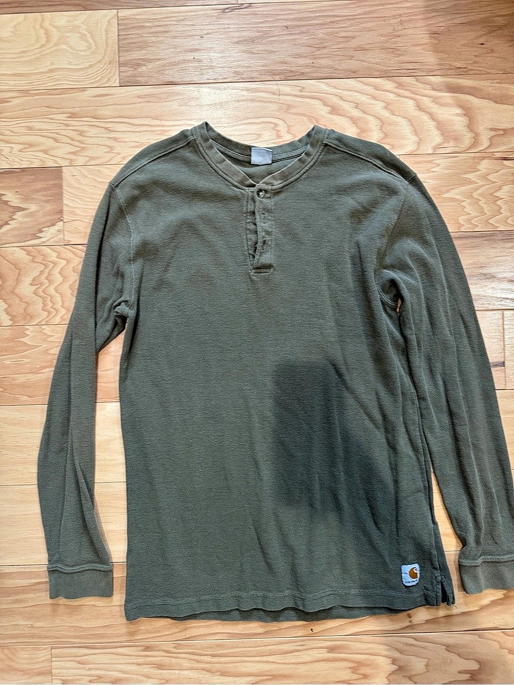 Carhartt Mens Large Olive Green Waffle Knit Henley Thermal Shirt